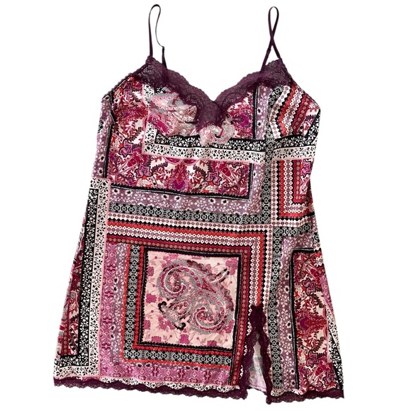 Victoria's Secret Other - Victorias Secret Women M Pink Maroon Paisley Satin Lace Trim Intimate Slip Dress